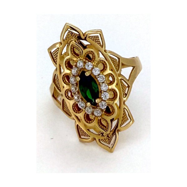 Anillo lanzadera piedra verde de oro 18k talla 17